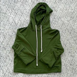 Olive green hoodie.